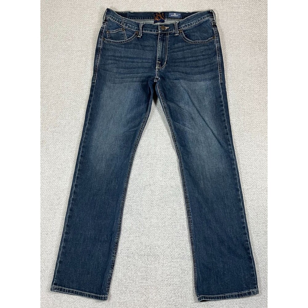 Rock & Republic Jeans Neil Straight Leg Men’s 36x34 Dark Wash Stretch Blue Denim